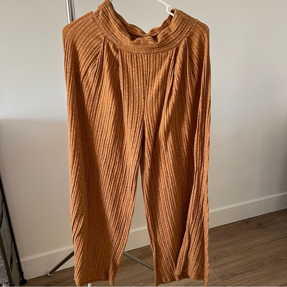 🌻RIBBED MUSTARD BOHO WIDE LEG COMFY PANTS🌻 - Picture 2 of 5